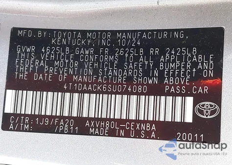 2025 Toyota Camry Le z USA, uszkodzony, nr VIN 4T1DAACK6SU074080